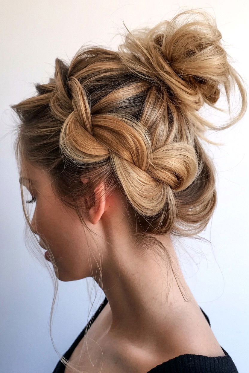 Braided Messy Bun For Valentines Day - 25 Valentine's Day Messy Bun Ideas