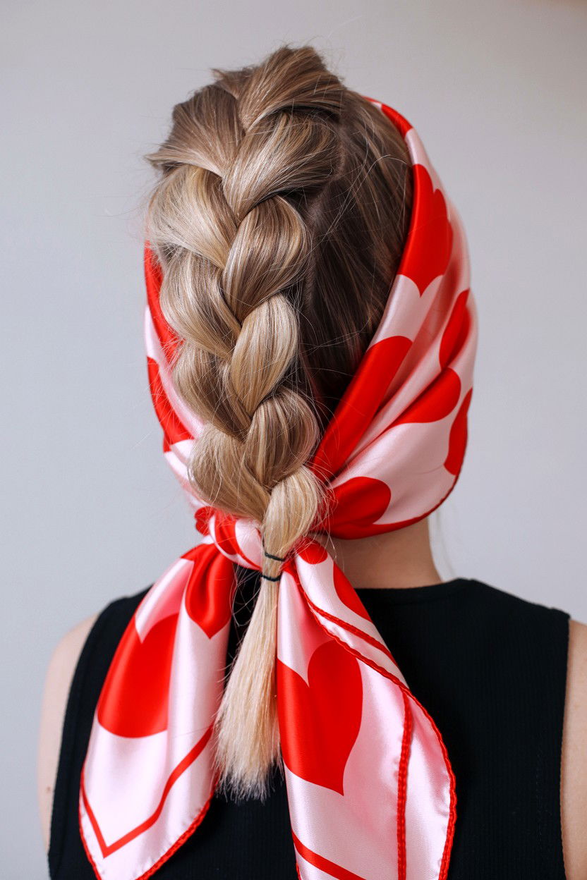 Braided Ponytail With Scarf - 25 Valentine's Day Braided Hairstyles