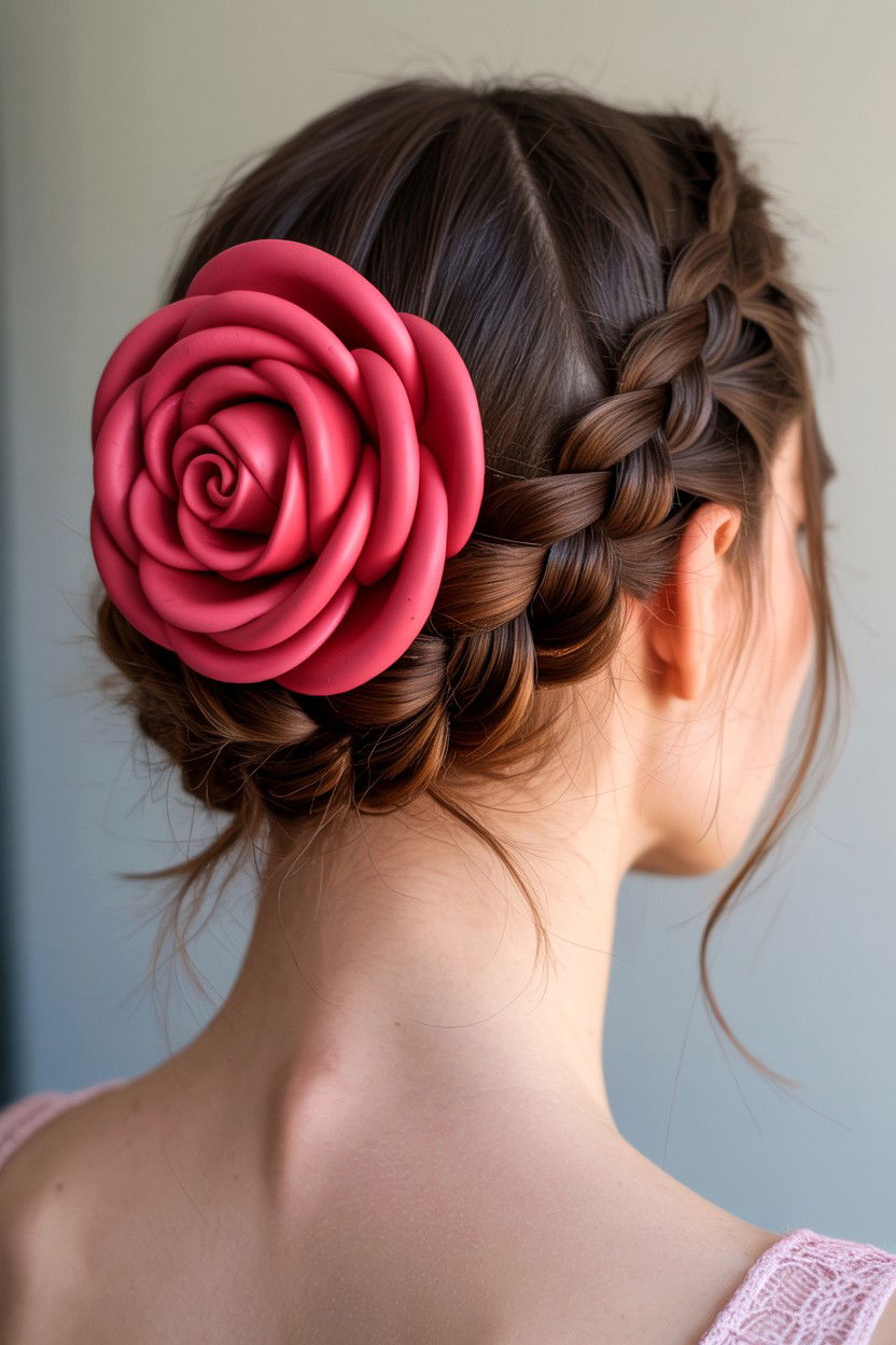 Braided Rose Bun - 25 Valentine's Day Braided Hairstyles