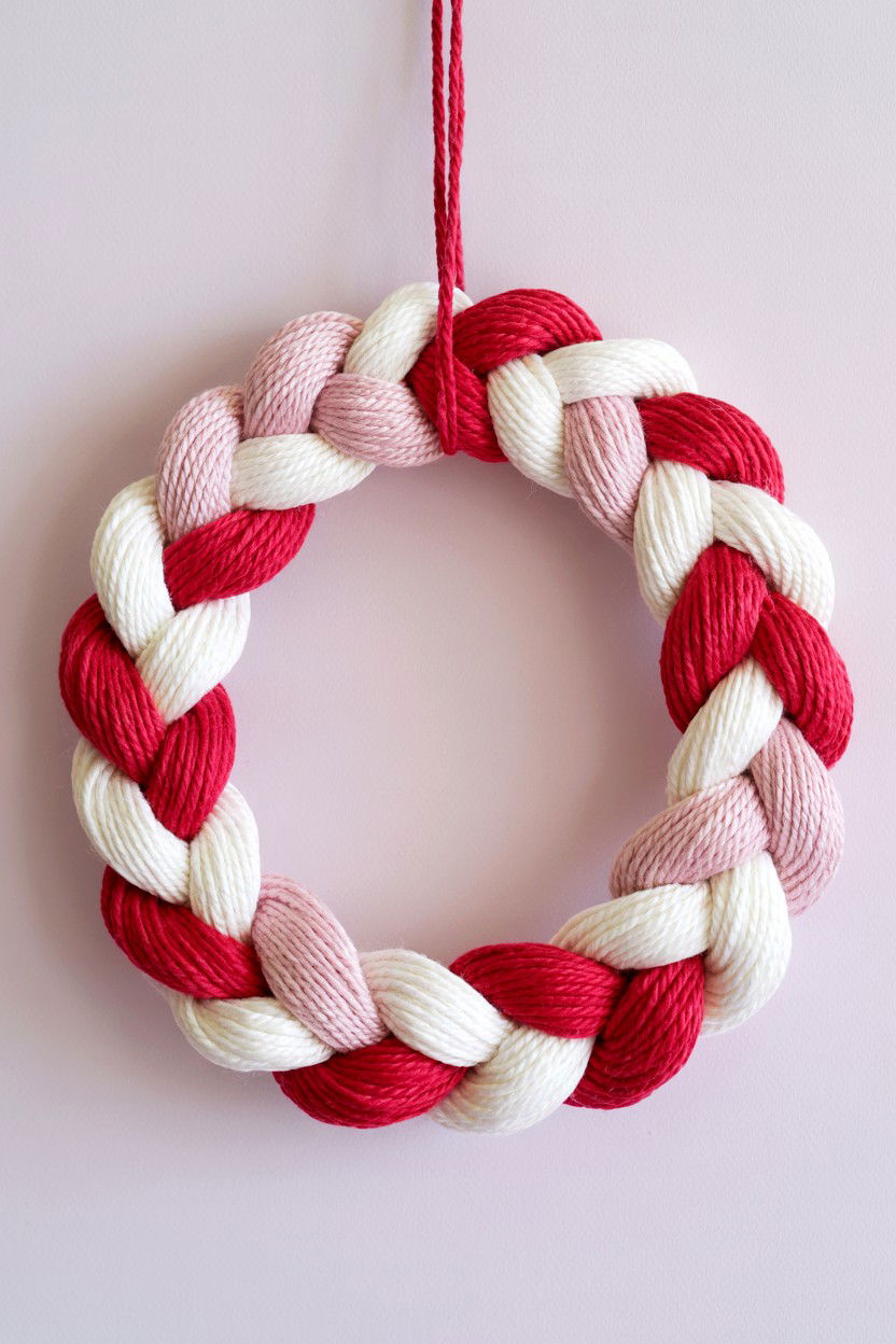 Braided Yarn Wreath - 25 Yarn Valentine's Day Wreath Ideas