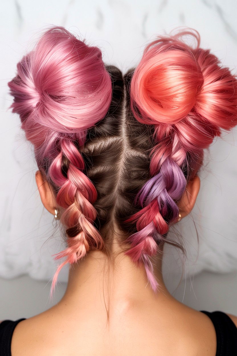 Braided space buns - 25 Valentine's Day Space Buns Ideas