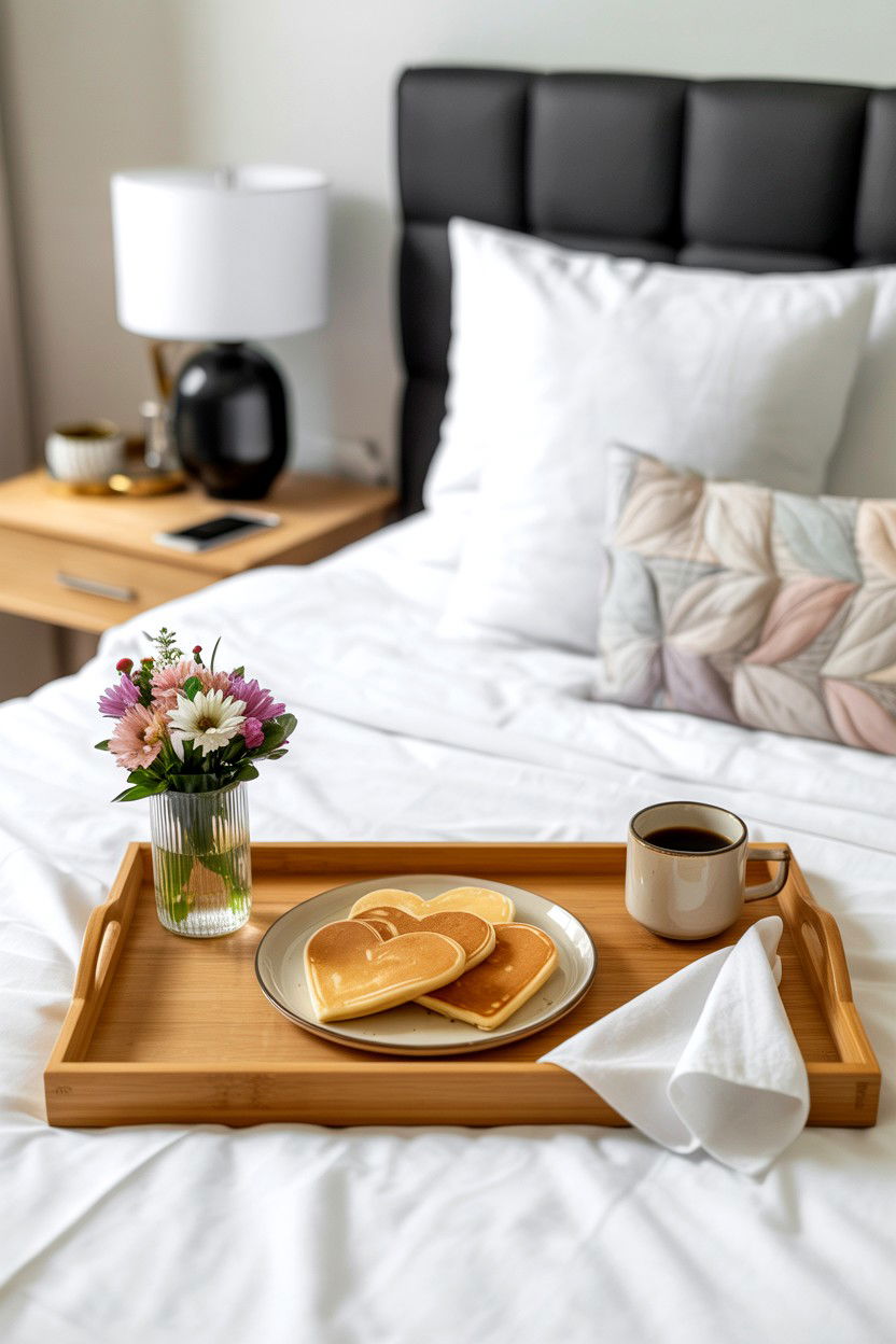 Breakfast In Bed Tray - 25 Budget Valentine's Day Room Setup Ideas