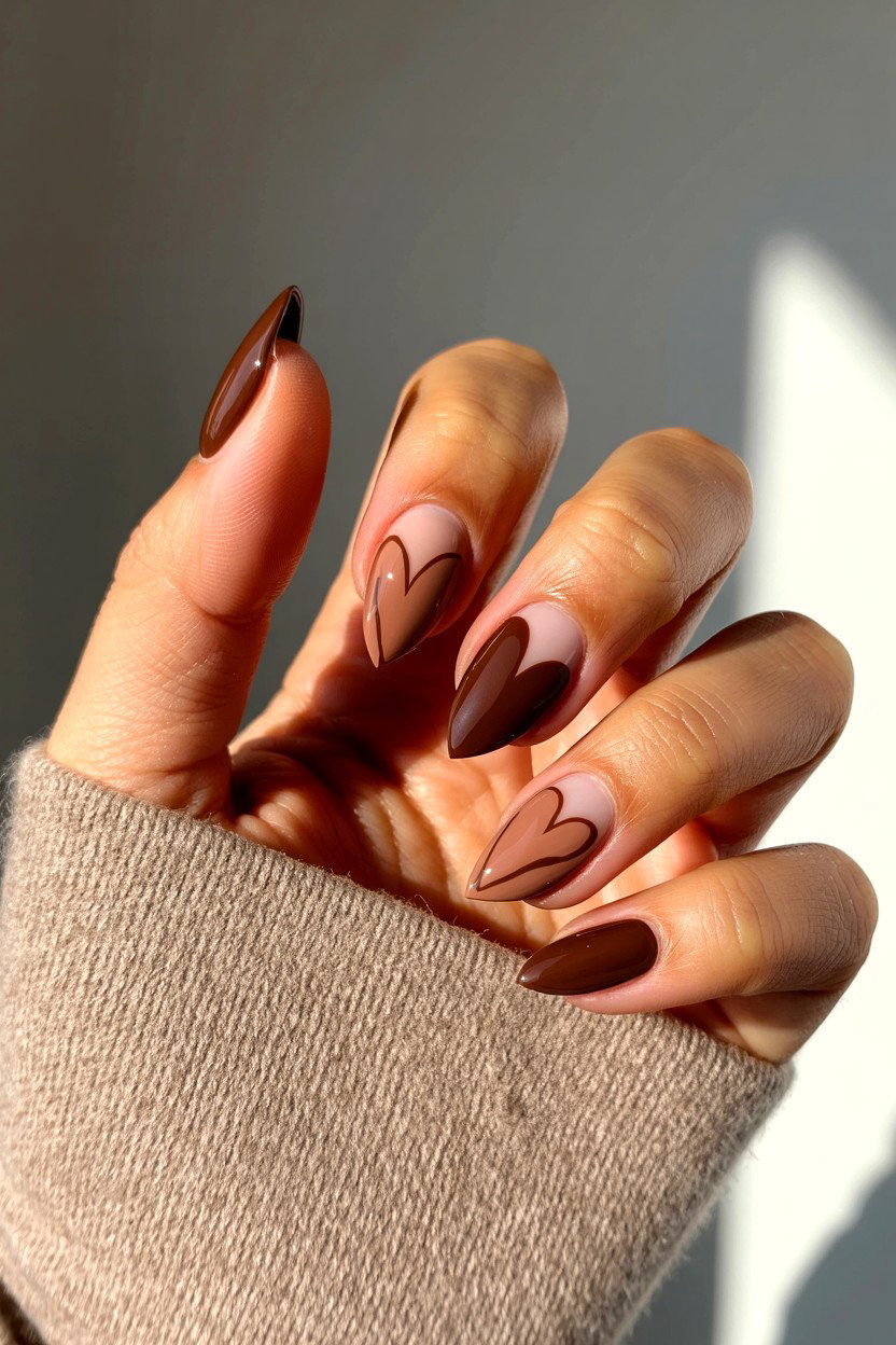 Brown Heart Nails - 25 Heart Nail Design Ideas