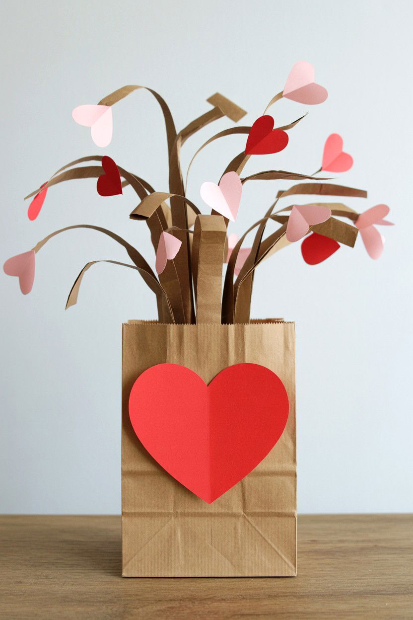 Brown Paper Bag Heart Tree - 25 Valentine's Day Paper Bag Ideas