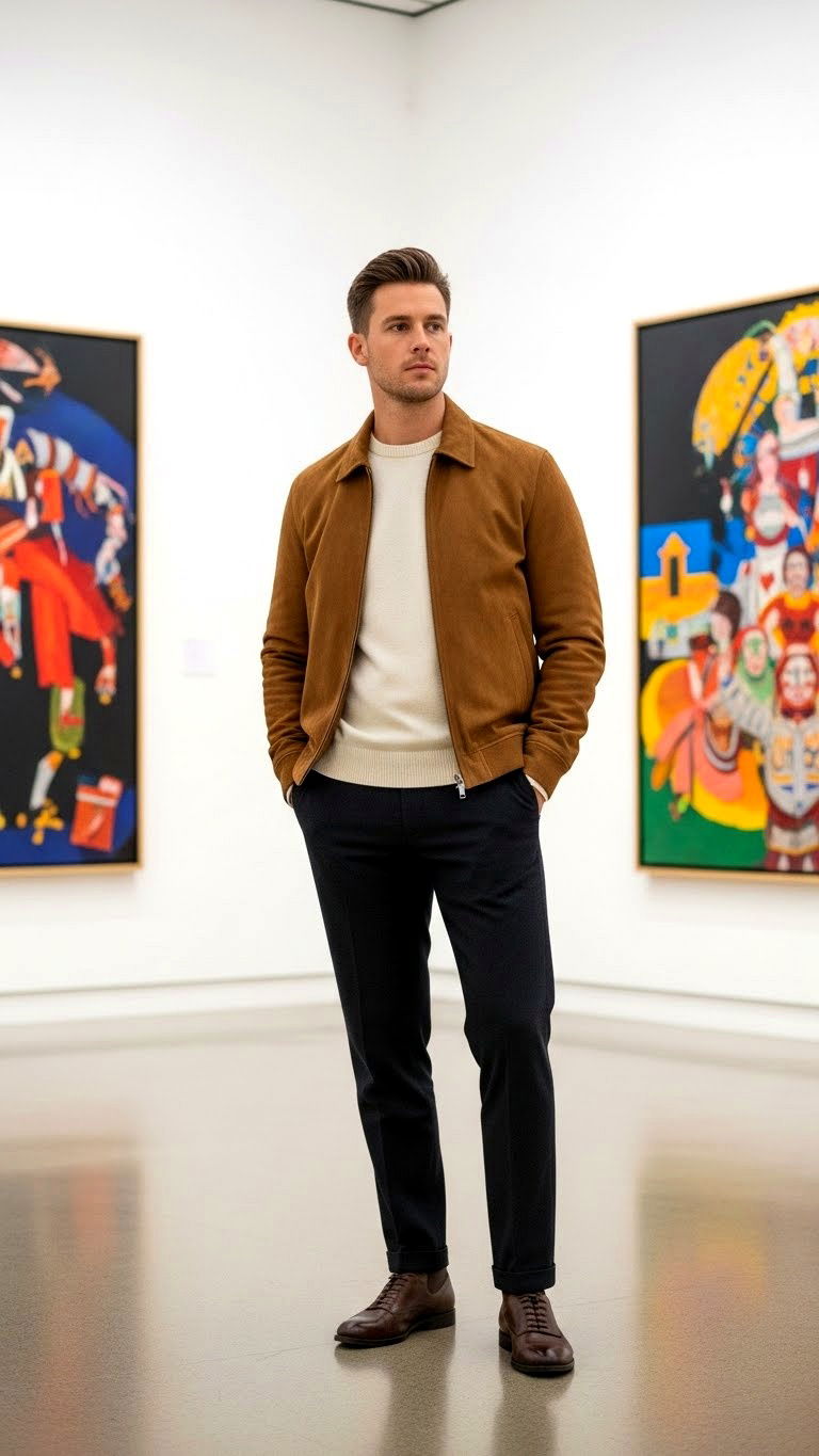 Brown suede jacket men - 25 valentine's day outfit ideas for men