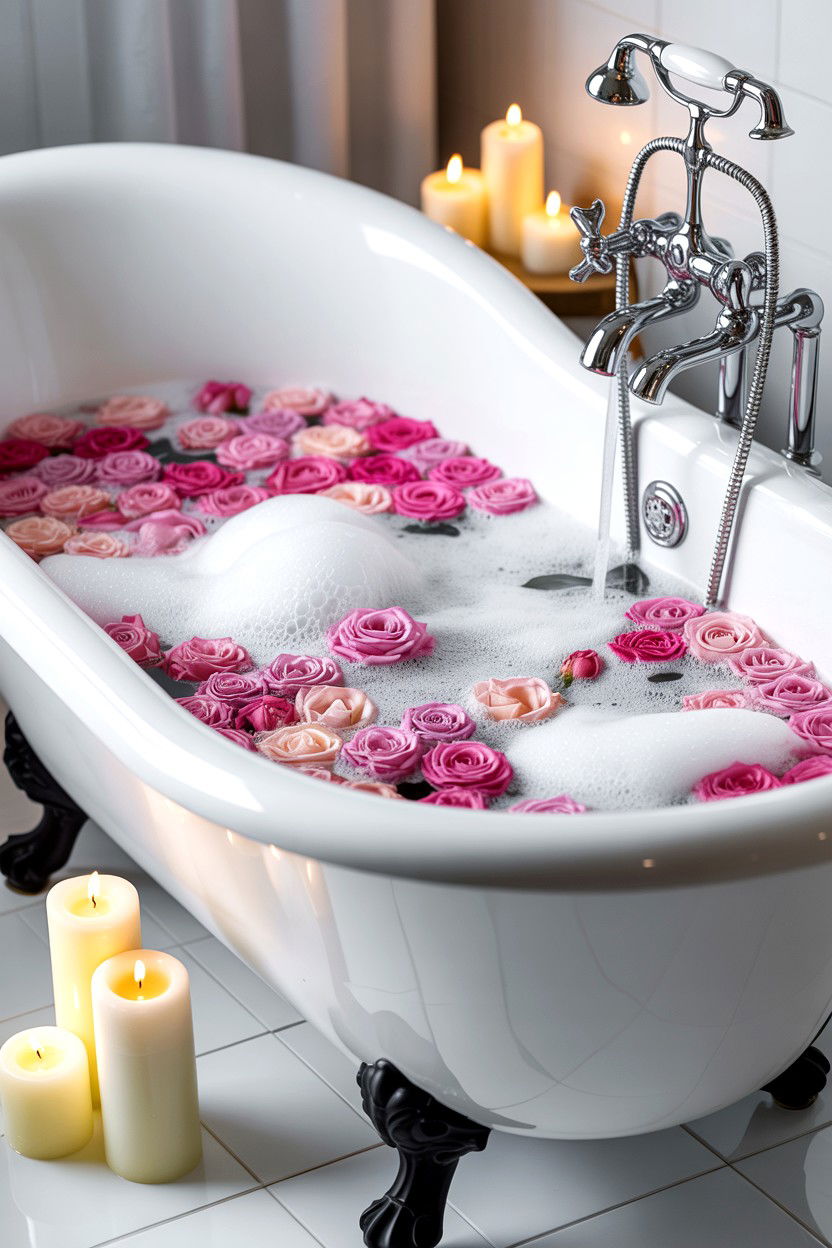 Bubble Bath With Flowers - 25 Valentine's Day Indoor Photo Ideas