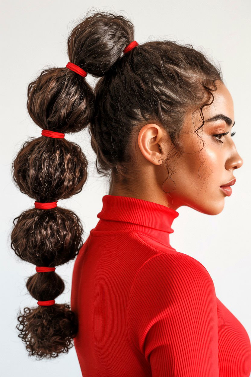 Bubble Ponytail Natural Hair - 25 Valentine's Day Textured Hair Ideas