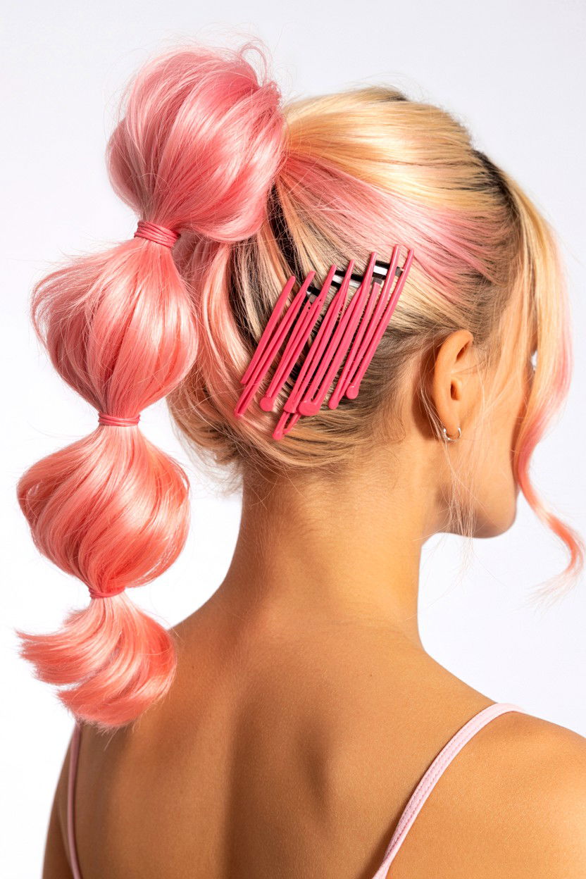 Bubble Ponytail Pastel Pink Extension - 25 Valentine's Day Bubble Ponytail Ideas