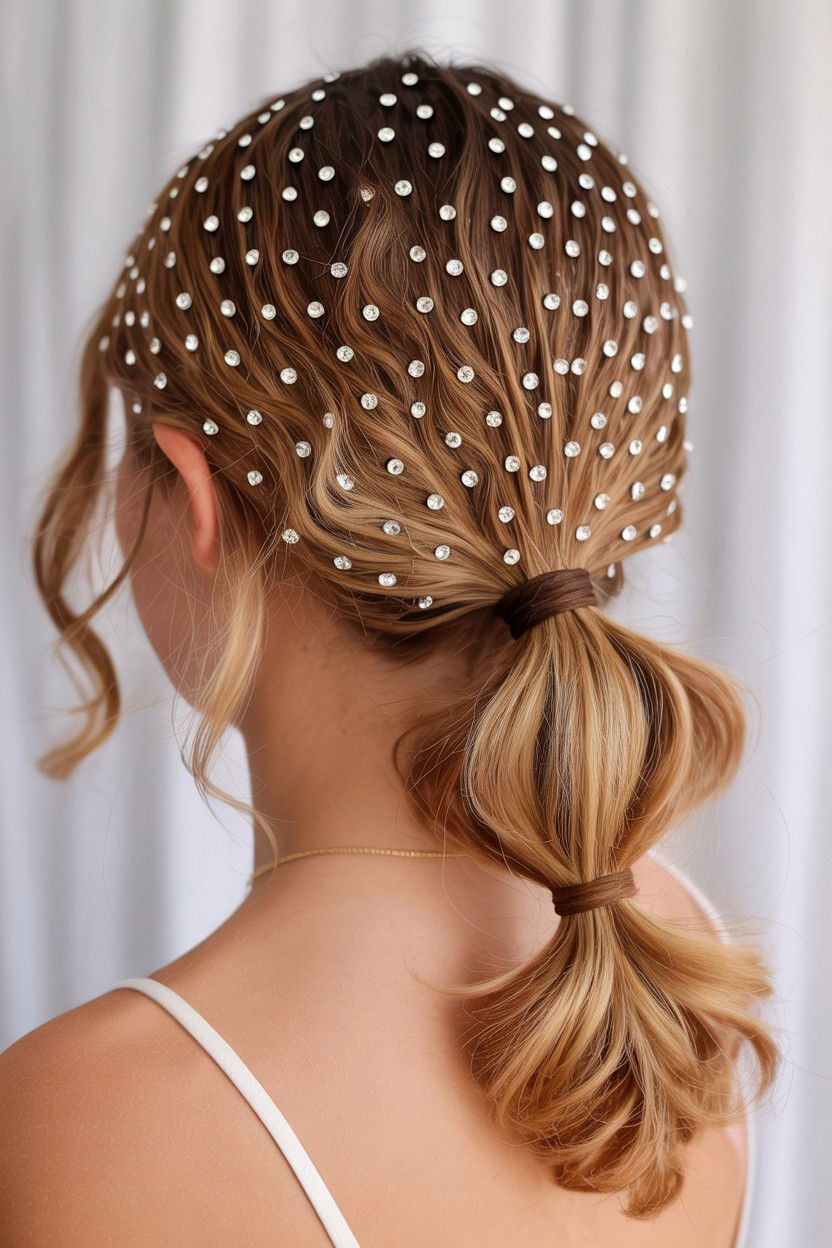 Bubble Ponytail Rhinestone Studs - 25 Valentine's Day Bubble Ponytail Ideas