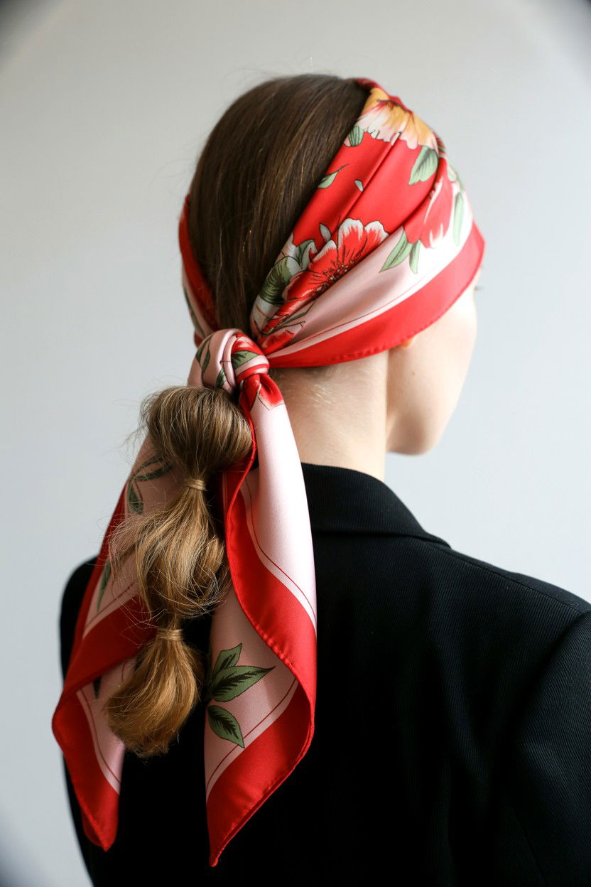 Bubble Ponytail Silk Scarf - 25 Valentine's Day Bubble Ponytail Ideas