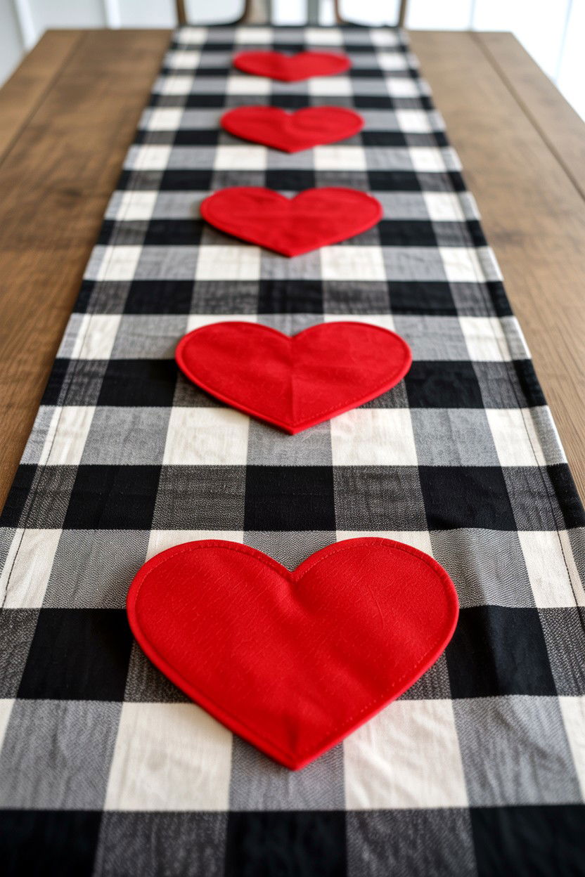 Buffalo Check Heart Runner - 25 Valentine's Day Table Runner Ideas