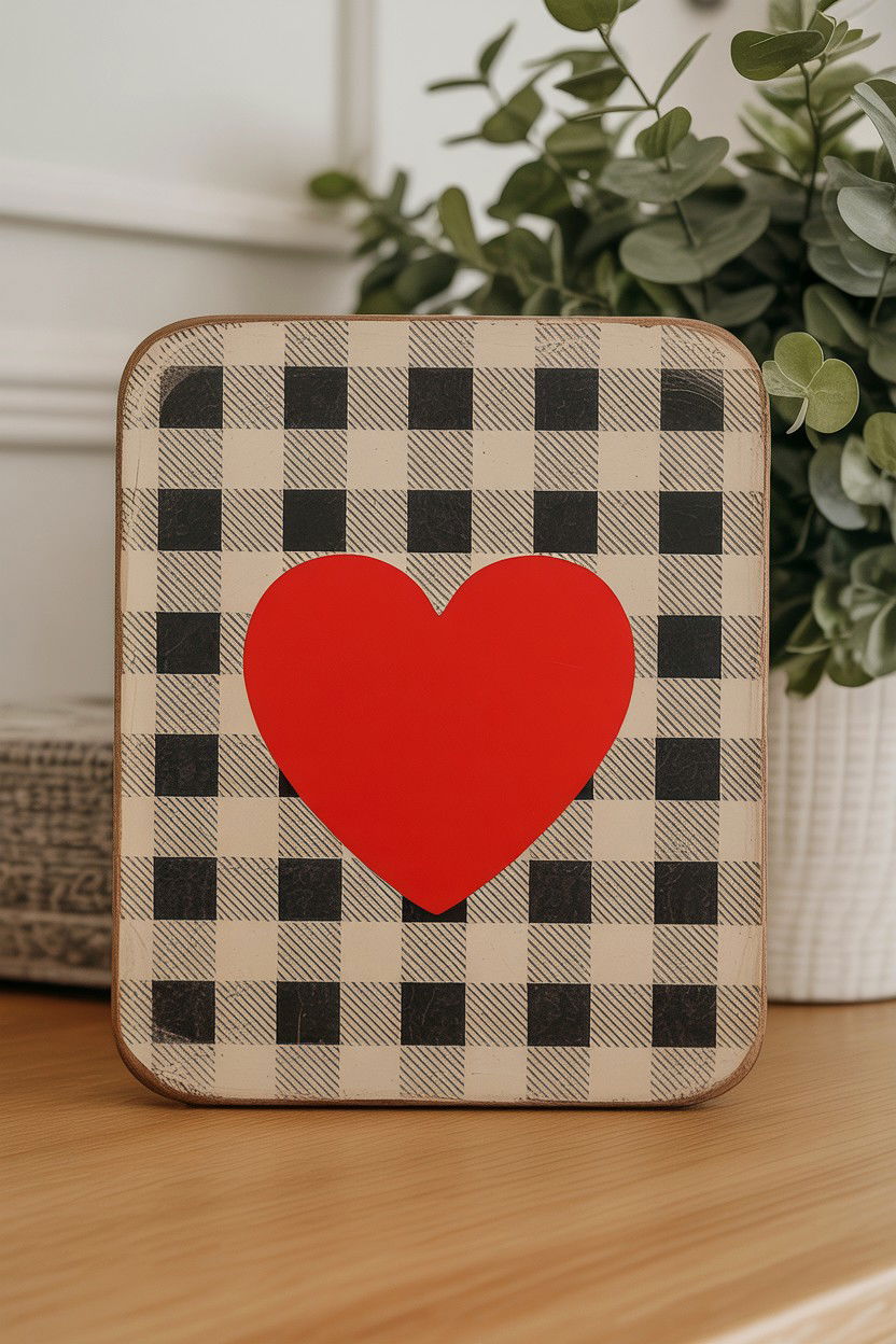 Buffalo Check Plaque - 25 Rustic Valentine's Day Sign Ideas