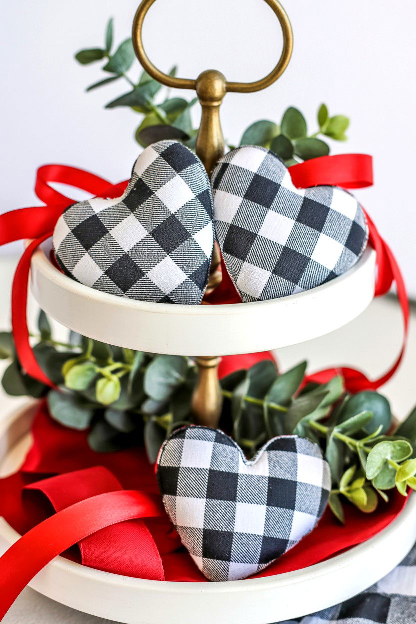 Buffalo Check Valentine Tiered Tray - 25 Valentine's Day Coffee Bar Tiered Tray Ideas