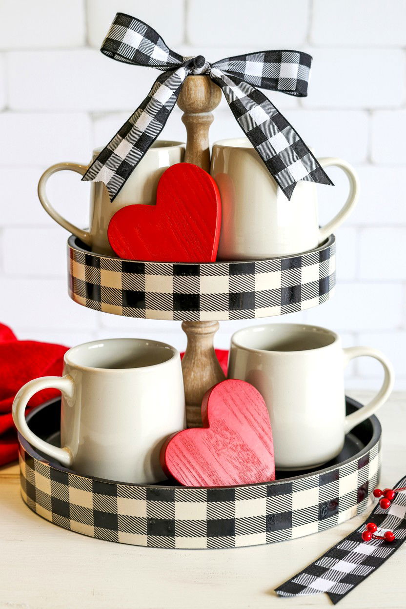 Buffalo Check Valentine Tray - 25 Valentine's Day Tiered Tray Ideas