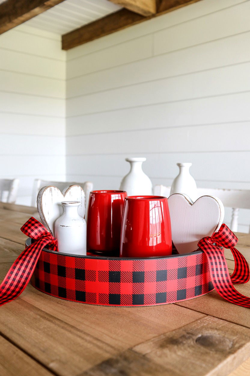Buffalo Check Valentine Tray - 25 Dollar Store Valentine's Day Tiered Tray Ideas