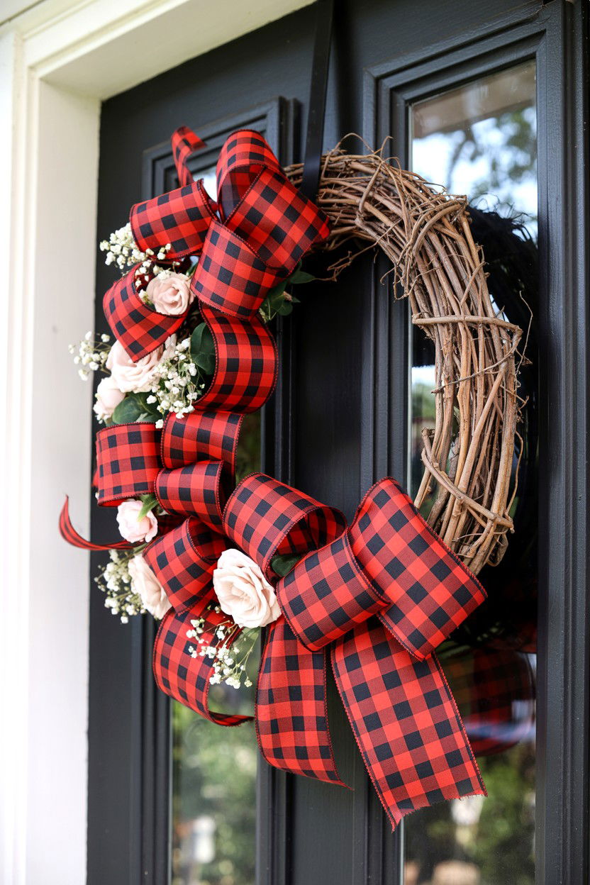 Buffalo Check Valentine Wreath - 25 Double Door Valentine's Day Wreath Ideas