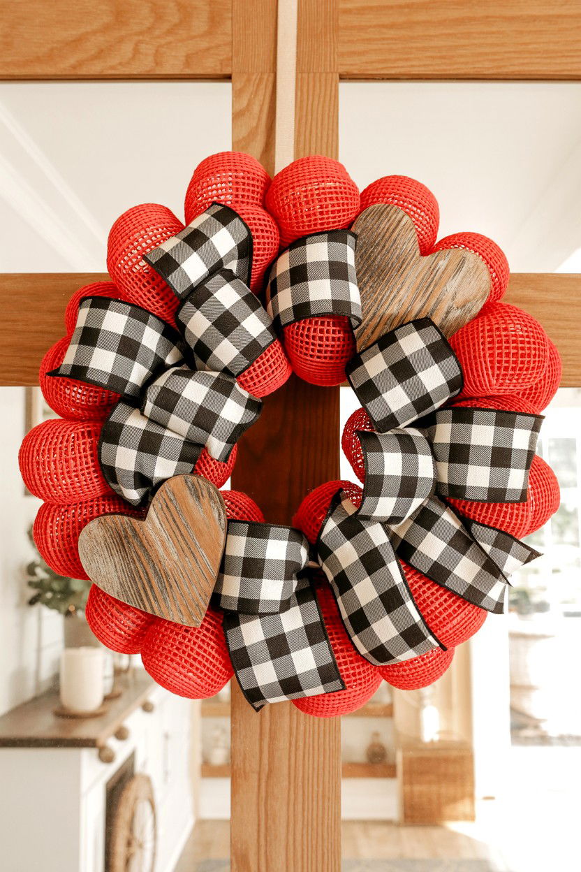 Buffalo Check Valentine Wreath - 25 Deco Mesh Valentine's Day Wreath Ideas