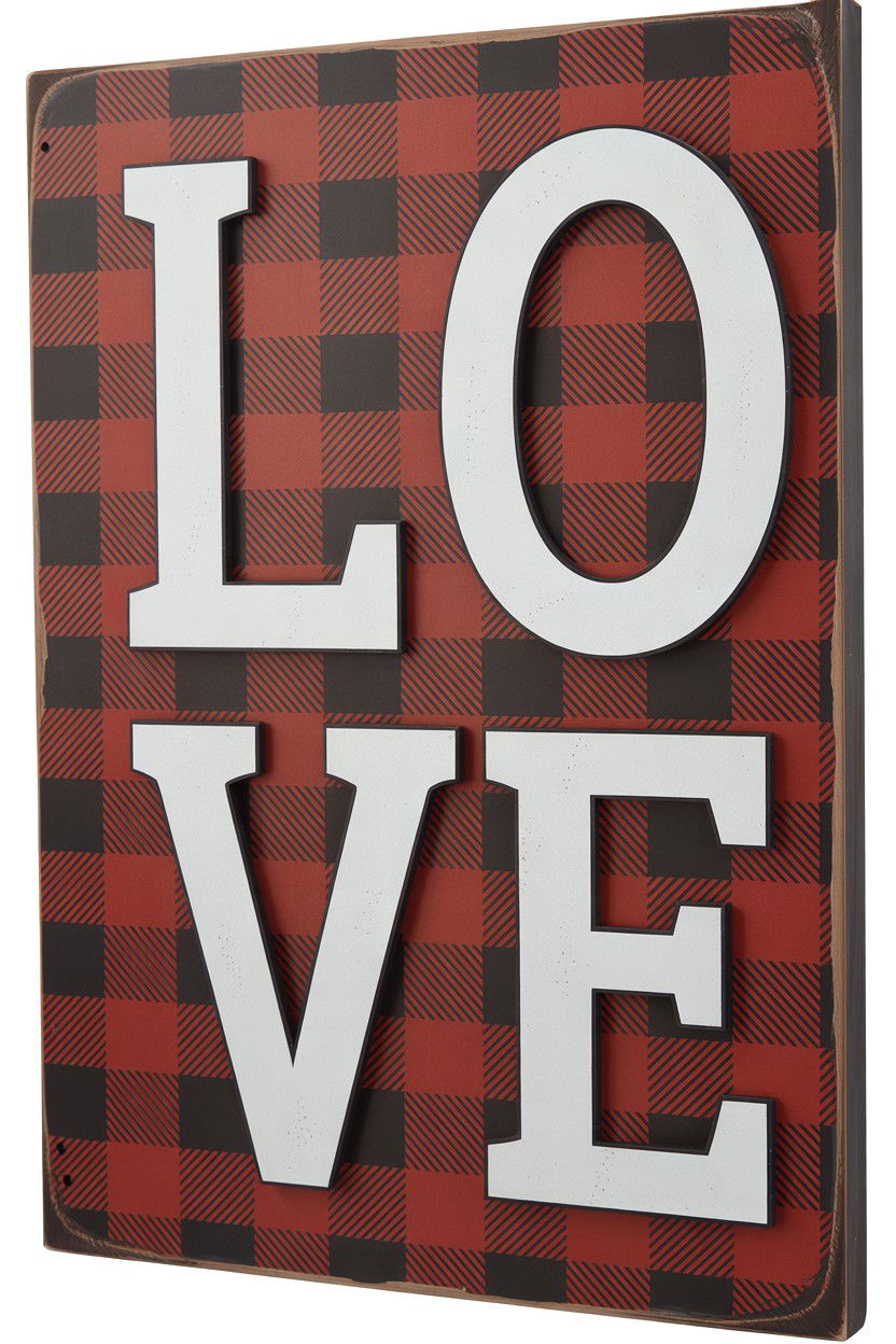 Buffalo Plaid Love Sign - 25 Valentine's Day Wood Sign Ideas