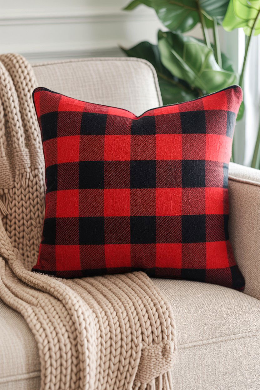 Buffalo Plaid Pillow - 25 Rustic Valentine's Day Decorations