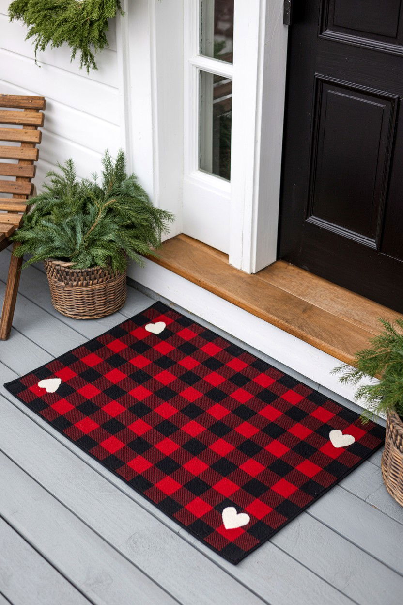 Buffalo Plaid Valentine Mat - 25 Valentine's Day Welcome Mat Ideas