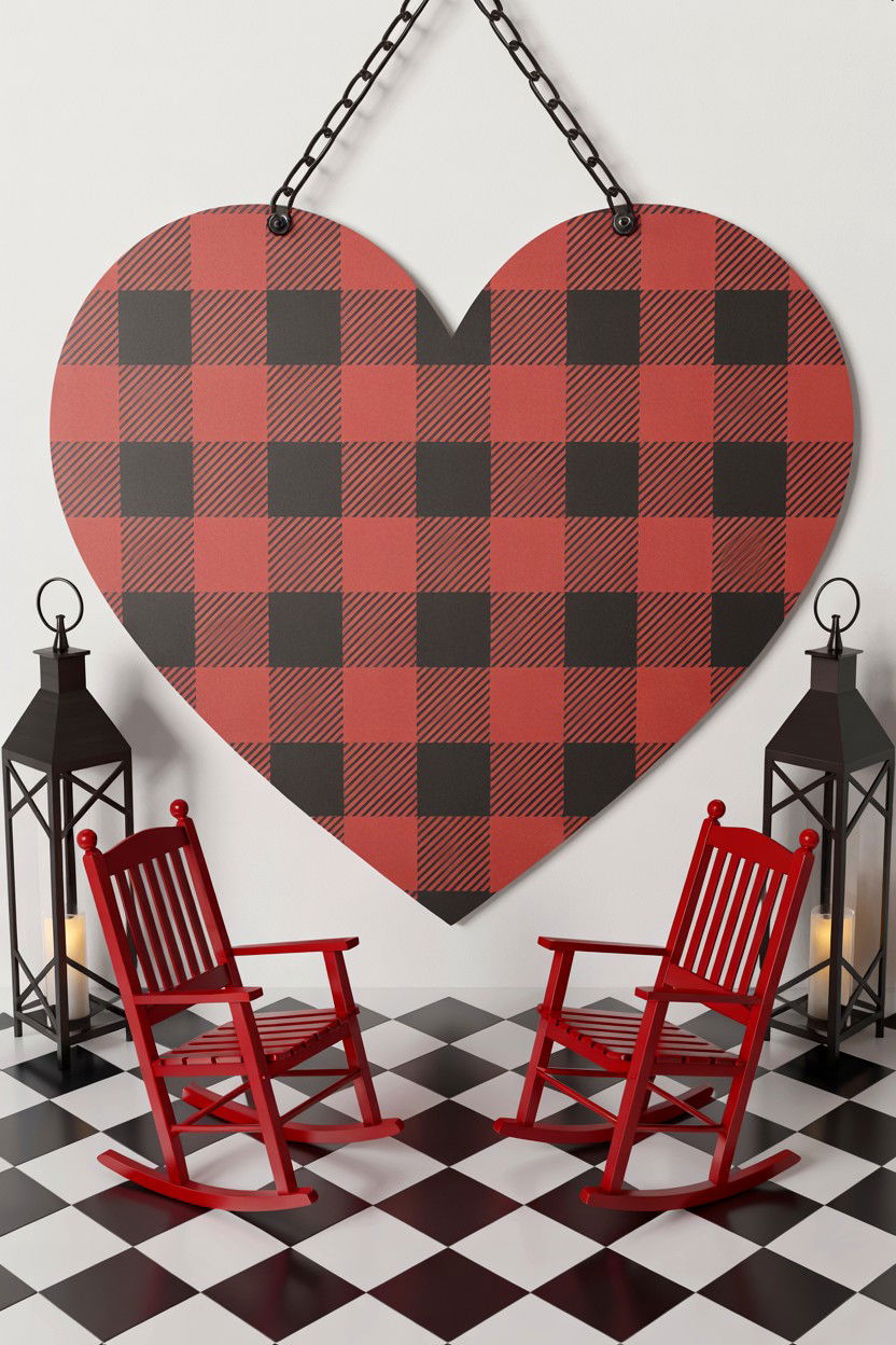 Buffalo check heart sign - 25 Valentine's Day Welcome Sign Ideas