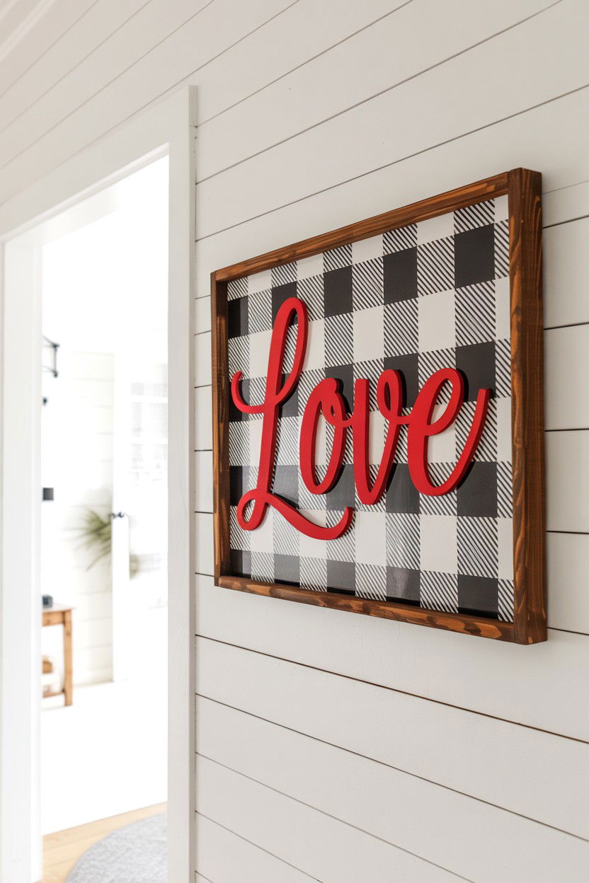 Buffalo check love sign - 25 Farmhouse Valentine's Day Sign Ideas