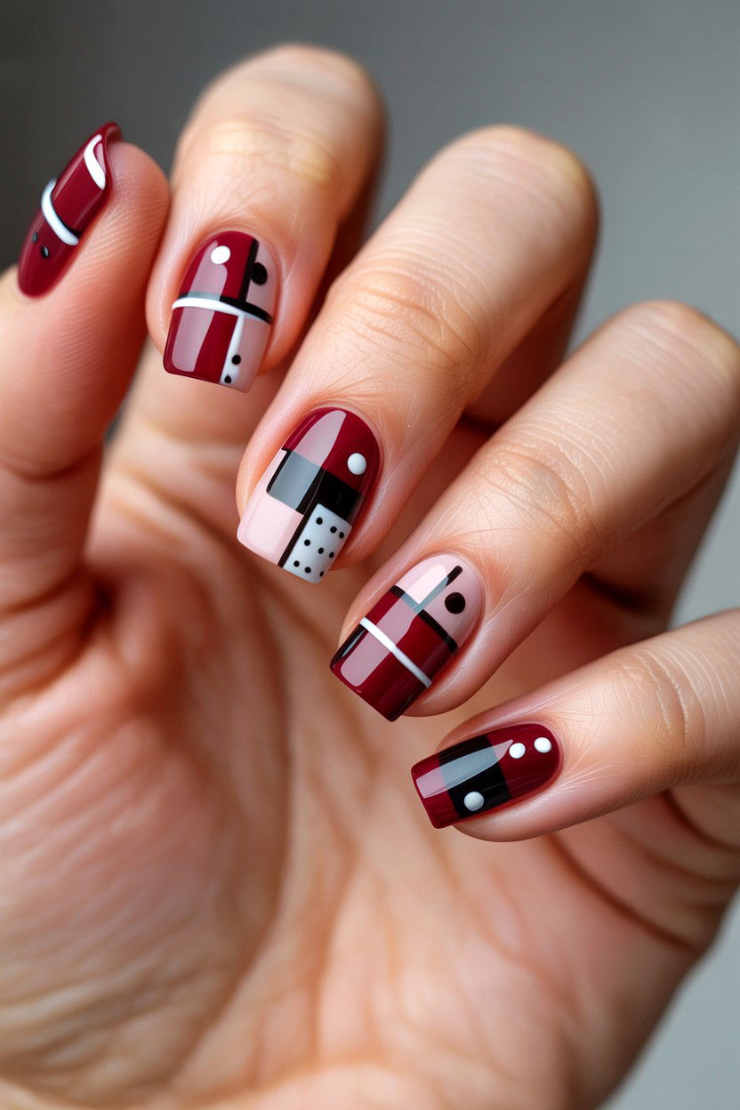 Burgundy Abstract Nails - 25 Burgundy Valentine's Day Nail Ideas