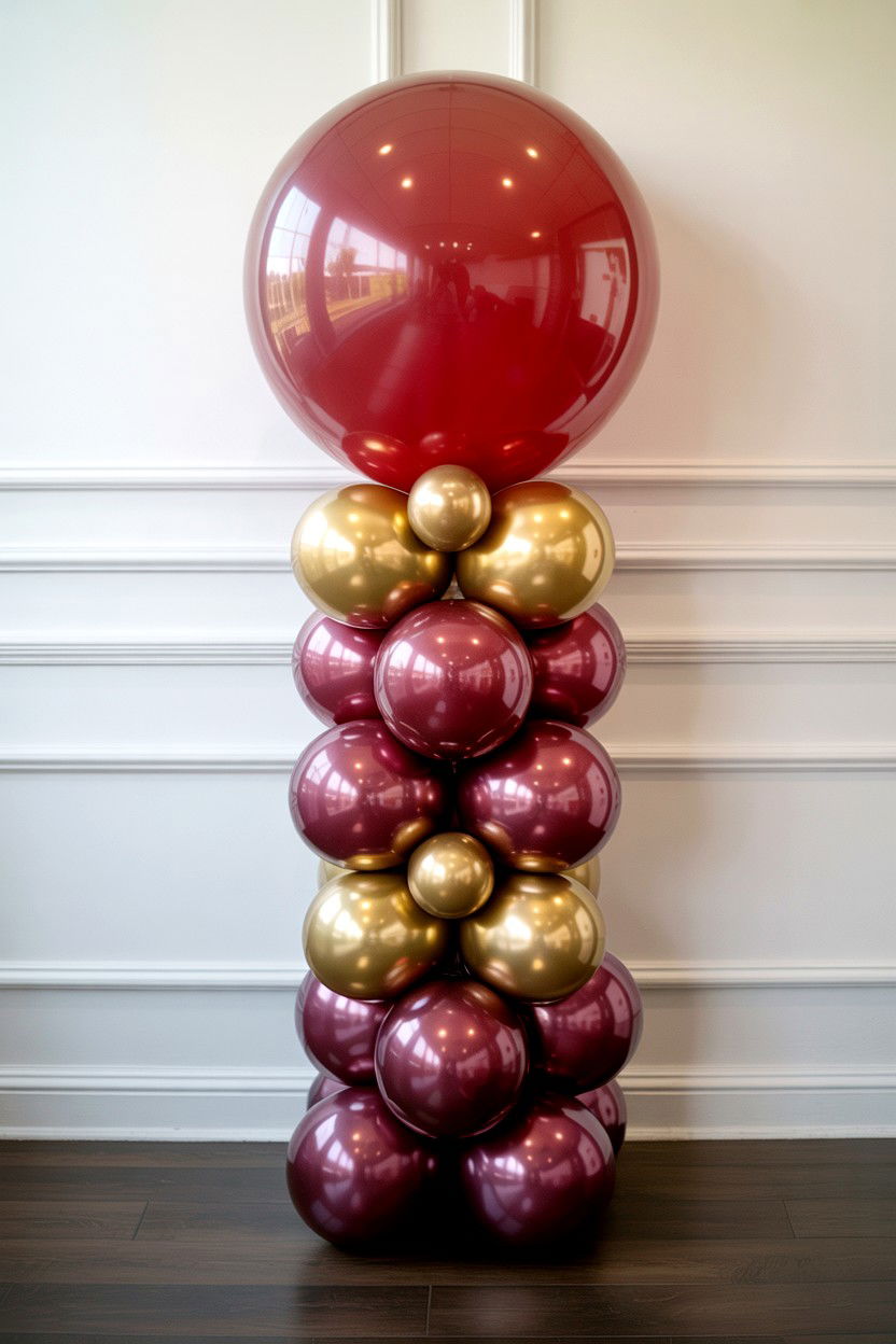 Burgundy And Gold Balloon - 25 Valentine's Day Balloon Column Ideas