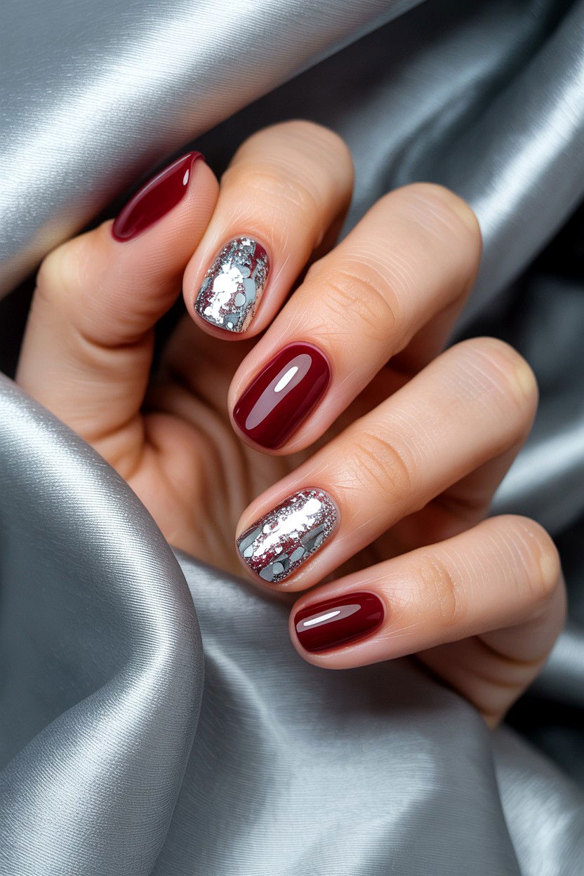 Burgundy And Silver Nails - 25 Burgundy Valentine's Day Nail Ideas
