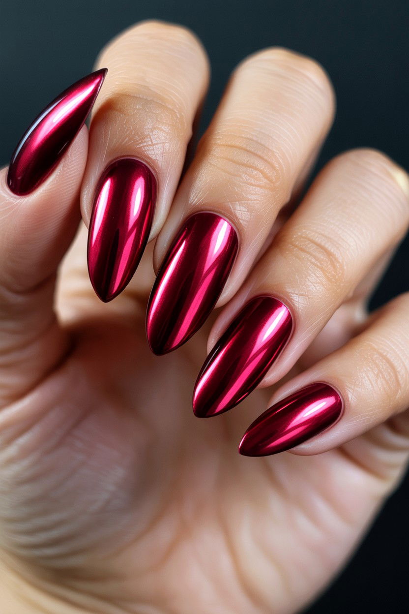 Burgundy Chrome Nails - 25 Burgundy Valentine's Day Nail Ideas