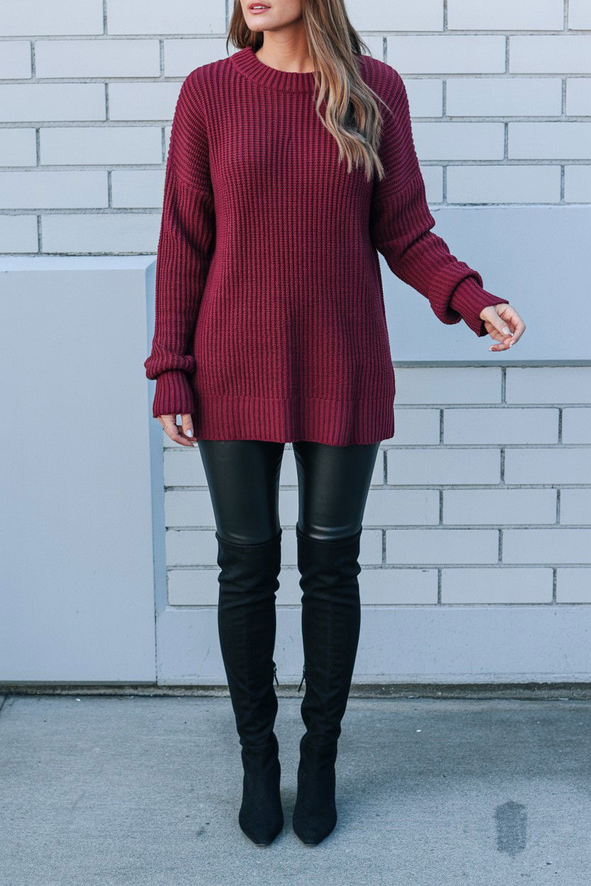 Burgundy Chunky Knit Sweater - 25 Valentine's Day Sweater Outfits