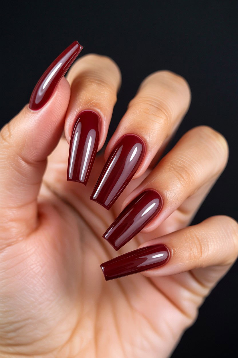 Burgundy Coffin Nails - 25 Burgundy Valentine's Day Nail Ideas