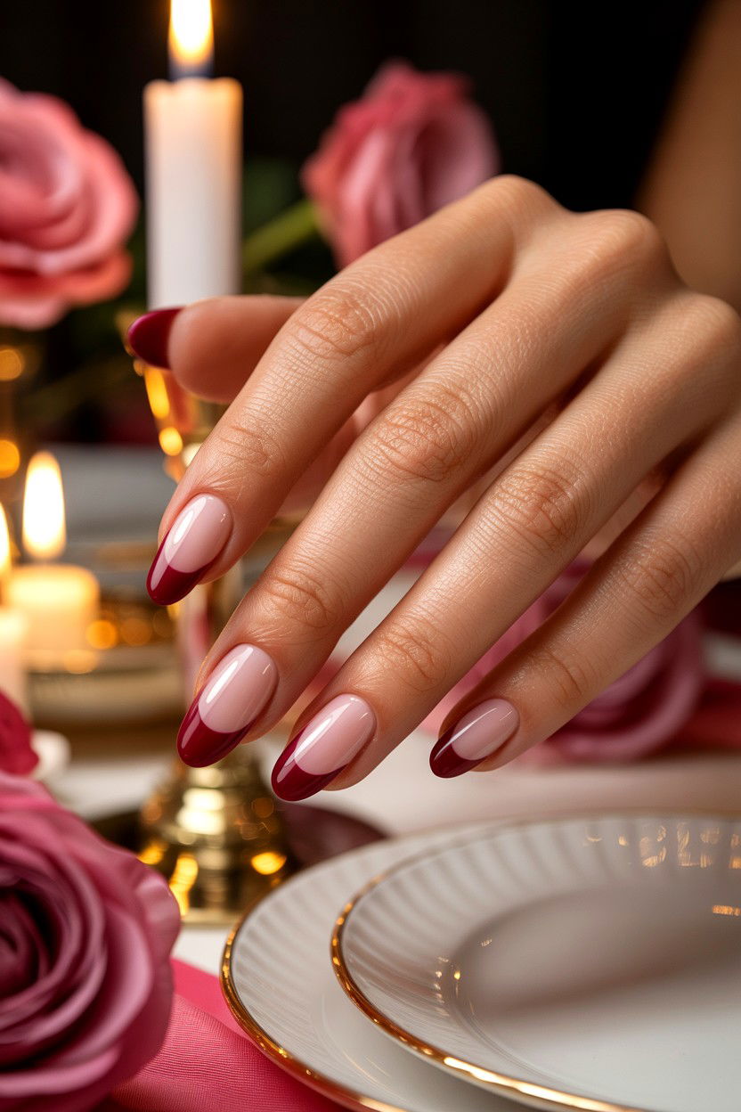 Burgundy French Tip Nail - 25 French Tip Valentine's Day Nails