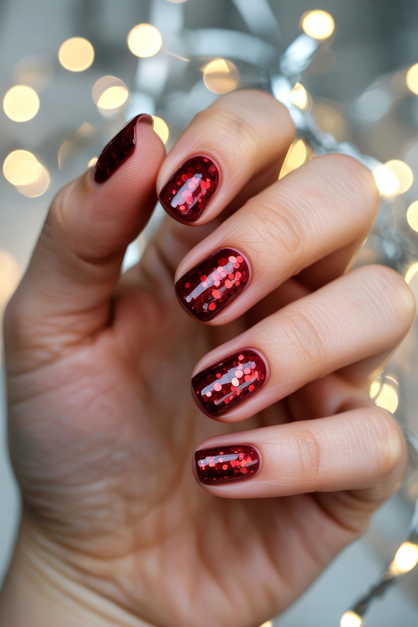 Burgundy Glitter Nails - 25 Burgundy Valentine's Day Nail Ideas