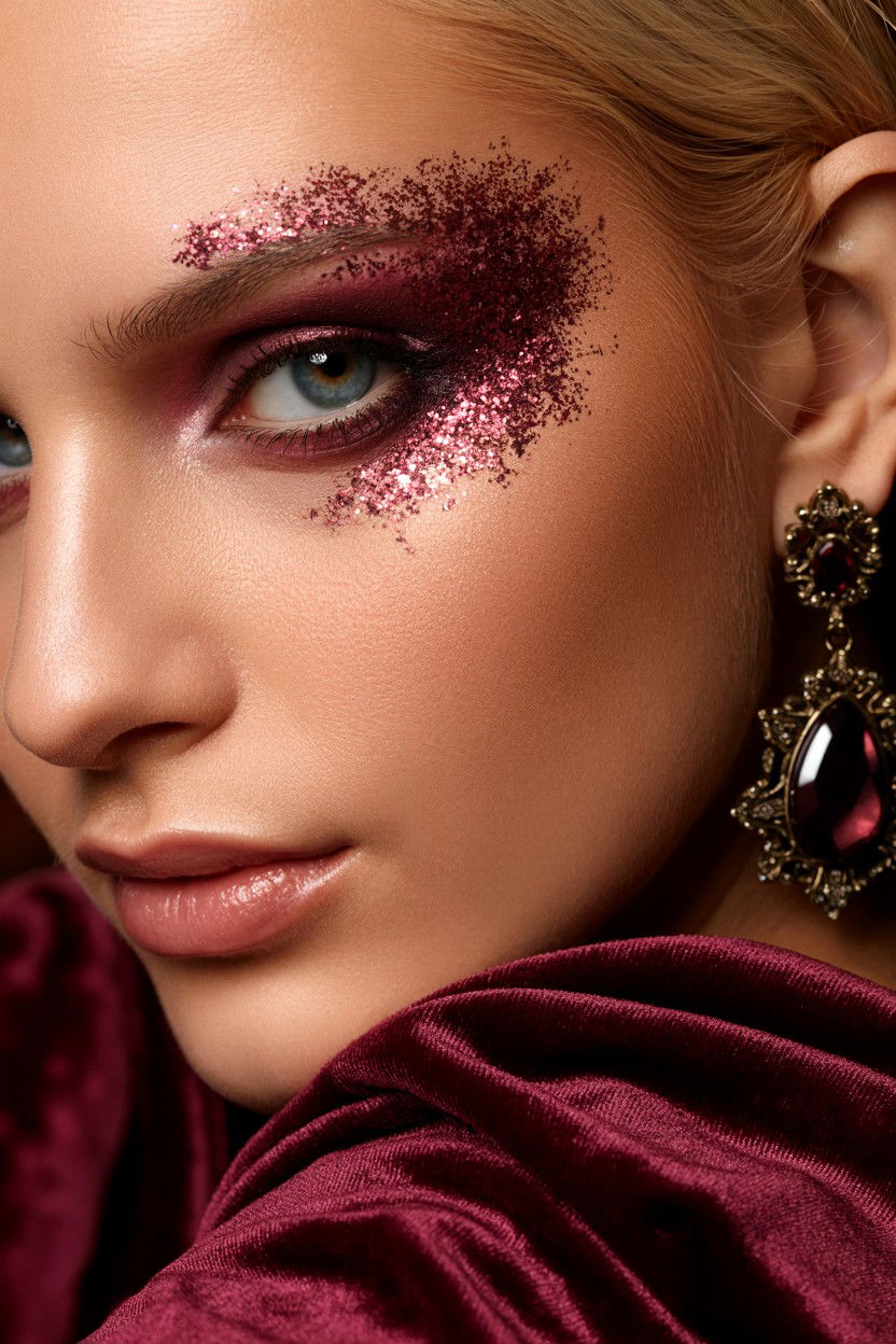 Burgundy Glitter Smokey Eye - 25 Glitter Valentine's Day Makeup Looks