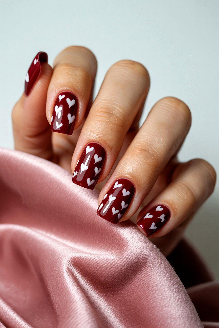 Burgundy Heart Nail Art - 25 Burgundy Valentine's Day Nail Ideas