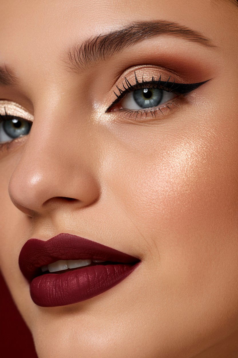 Burgundy Lipstick Makeup Look - 25 Valentine's Day Makeup Tutorials