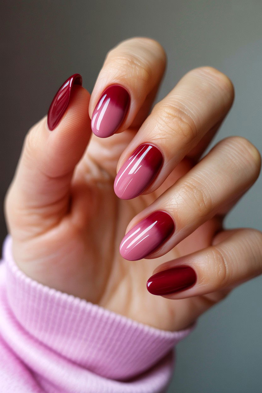 Burgundy Ombre Nails - 25 Burgundy Valentine's Day Nail Ideas