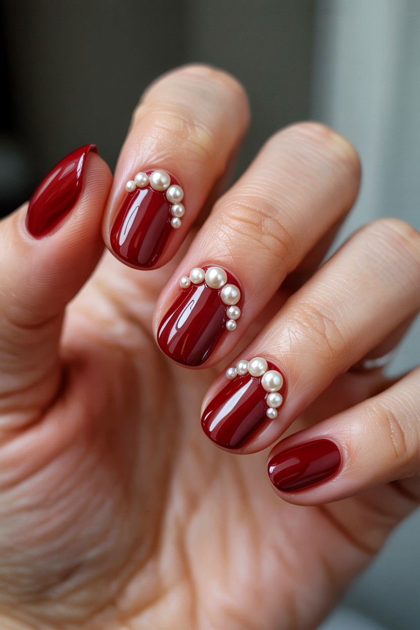 Burgundy Pearl Nails - 25 Burgundy Valentine's Day Nail Ideas
