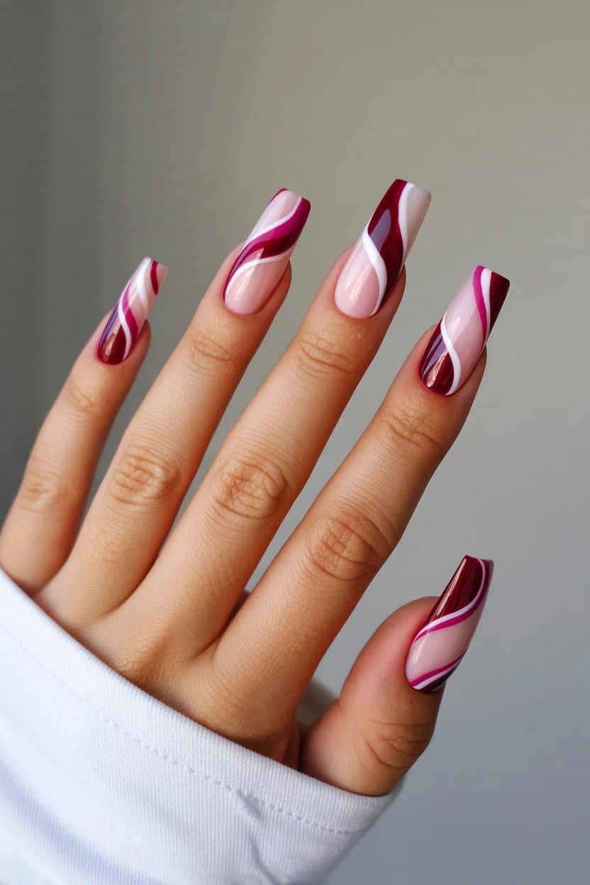 Burgundy Swirl Nails - 25 Burgundy Valentine's Day Nail Ideas