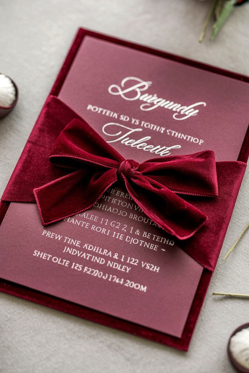 Burgundy Velvet Invitation - 25 Valentine's Day Wedding Invitation Ideas