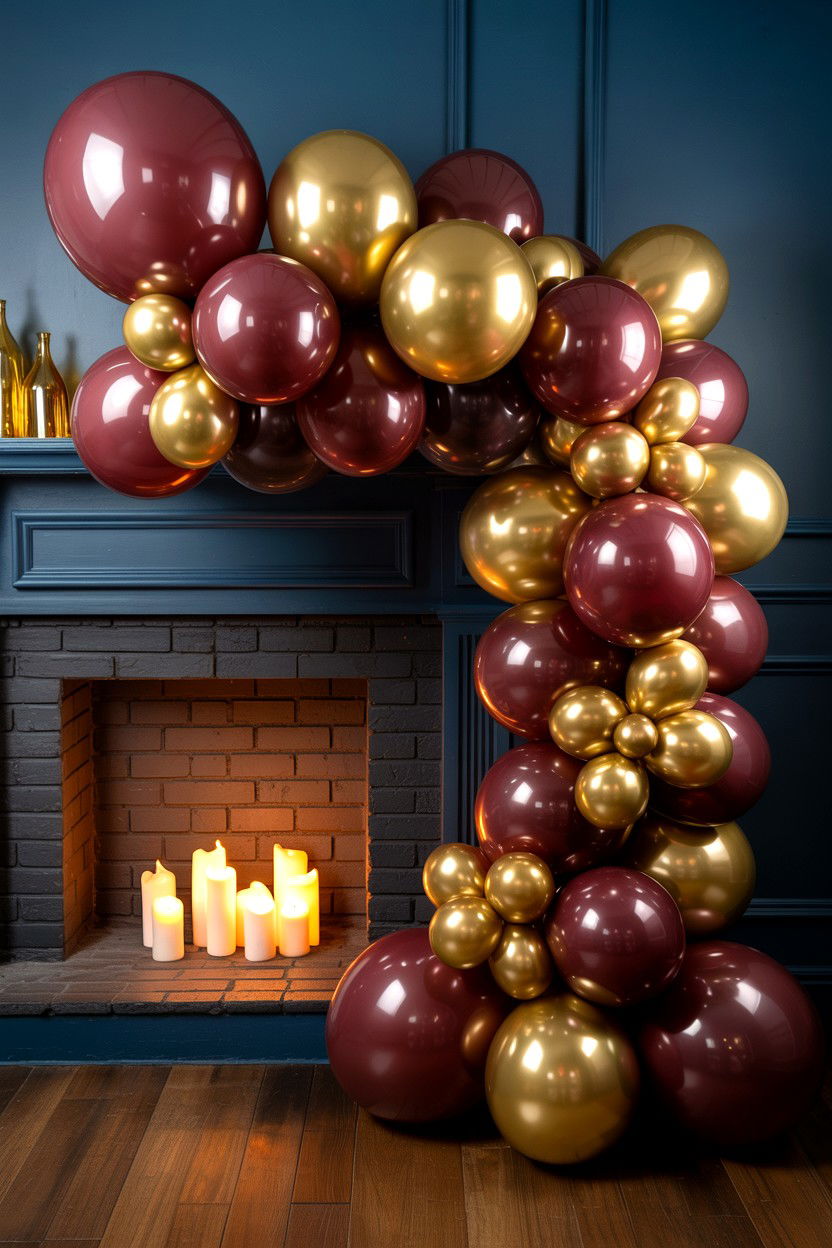 Burgundy and gold balloon garland - 25 Valentine's Day Balloon Garland Ideas