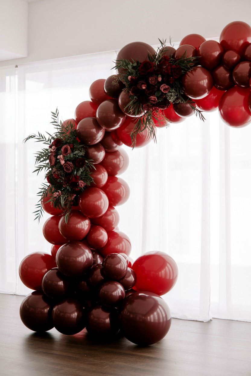 Burgundy balloon arch - 25 Valentine's Day Balloon Arch Ideas