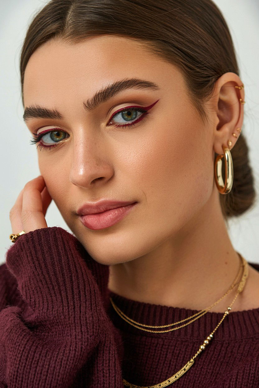 Burgundy eyeliner - 25 Valentine's Day Eyeliner Ideas