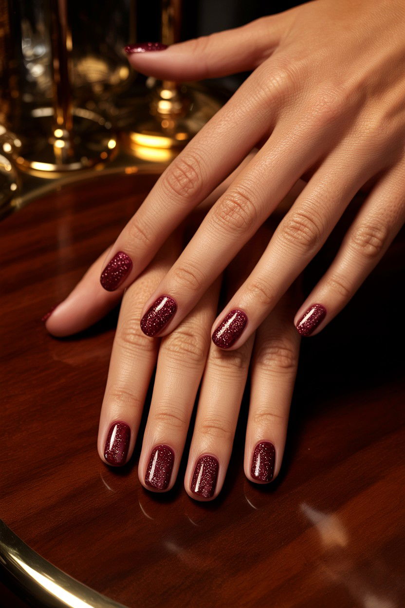 Burgundy glitter nails - 25 Glitter Valentine's Day Nail Ideas