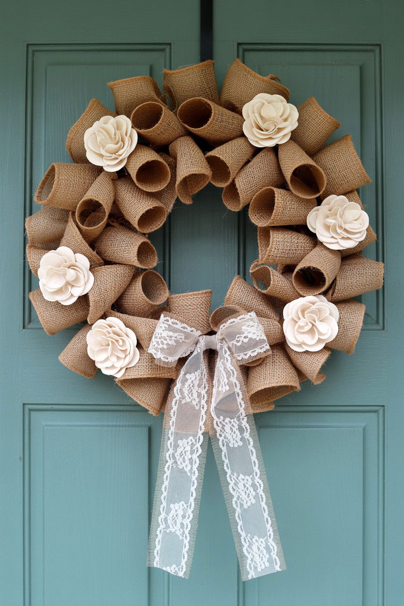 Burlap And Lace Wreath - 25 Ribbon Valentine's Day Wreath Ideas