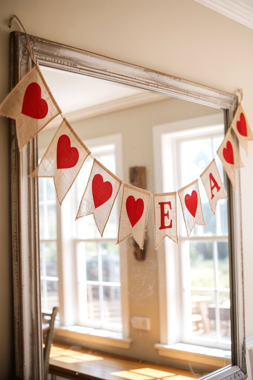 Burlap Heart Banner - 25 Farmhouse Valentine's Day Decor Ideas