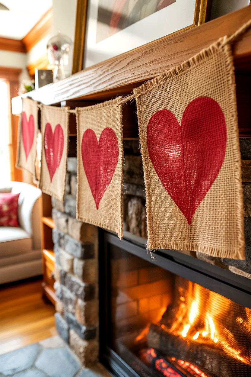 Burlap Heart Banners - 25 Cottagecore Valentine's Day Decor Ideas