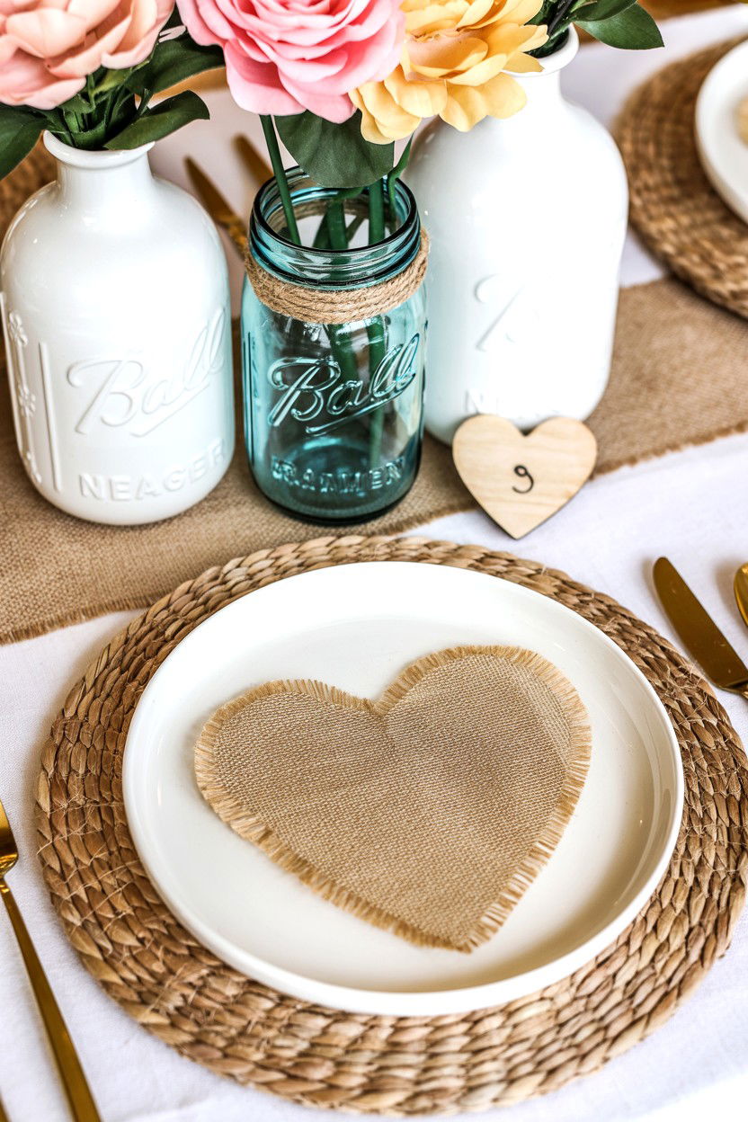 Burlap Heart Charger - 25 Valentine's Day Charger Plate Ideas