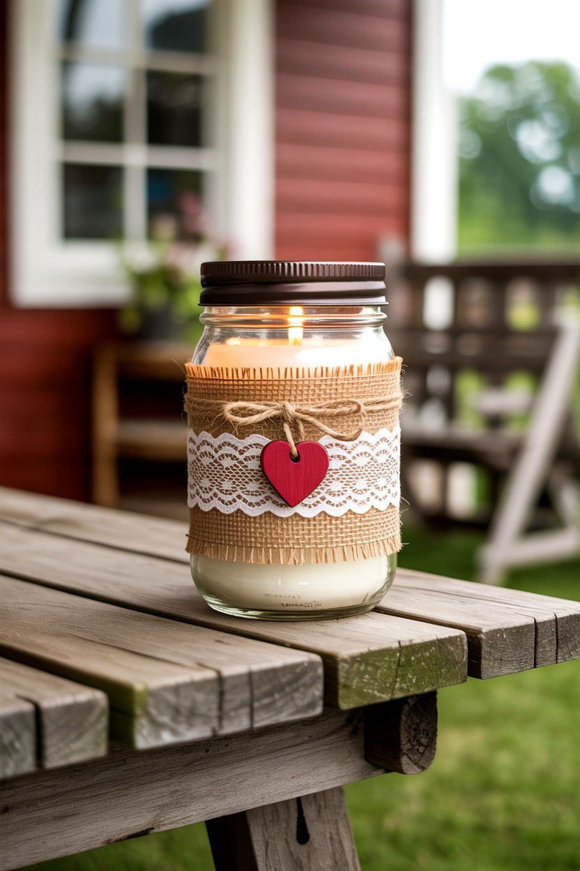 Burlap Lace Jar - 25 Valentine's Day Jar Candle Ideas